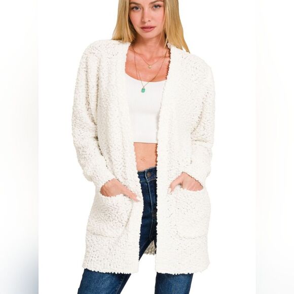 NEW! ⭐️Zenana Zenana Long Sleeve Popcorn Sweater Cardigan - Picture 1 of 6